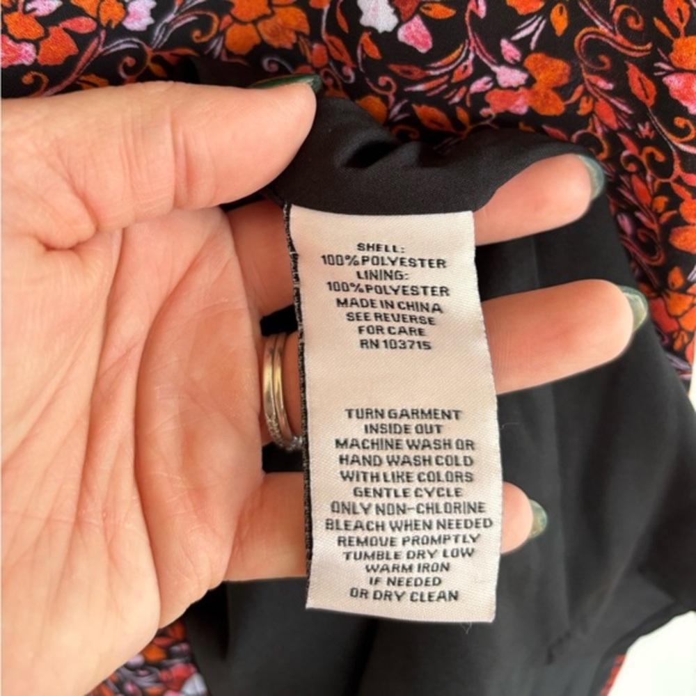NWT Nanette Lapore Women's Black/Orange Floral Puff Sleeve Wrap Dress Size 4 - Picture 9 of 9